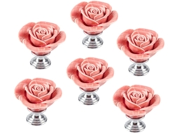 Conjunto De 6 Puxadores Cerâmica Angooily Para Armários, Gavetas E Guarda Roupas, Com Design De Flor, Ideais Para