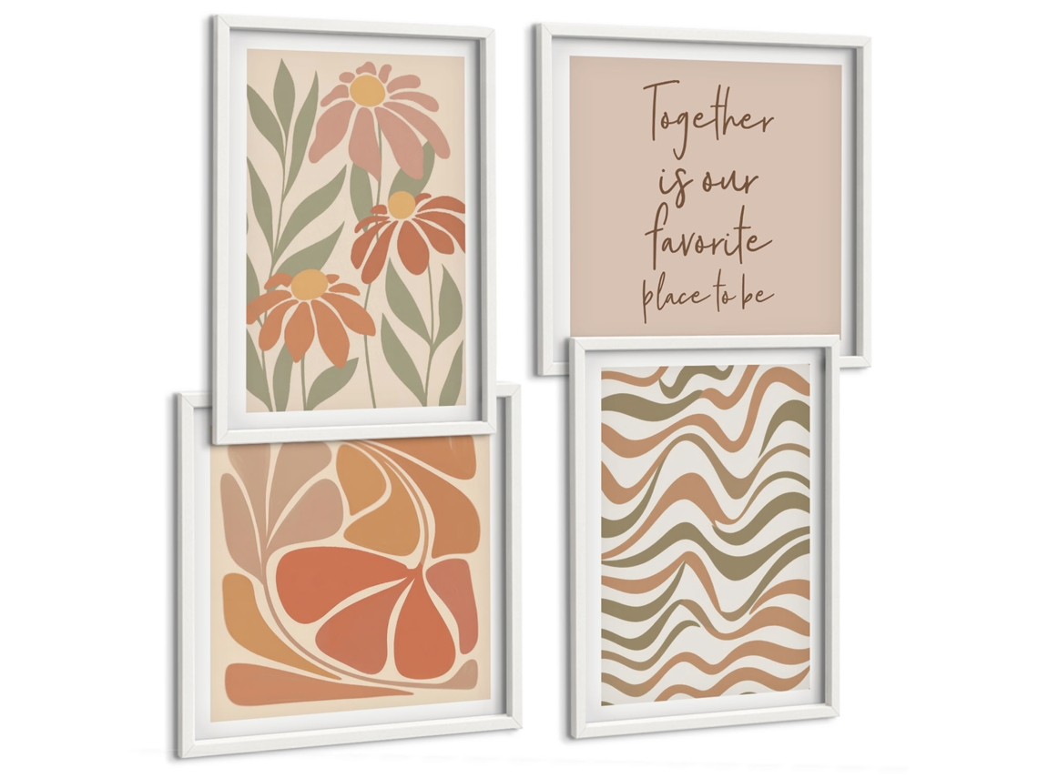 Composição De Quadros Decorações Estilosas Natureza Flores Espelharte (4 Peças)