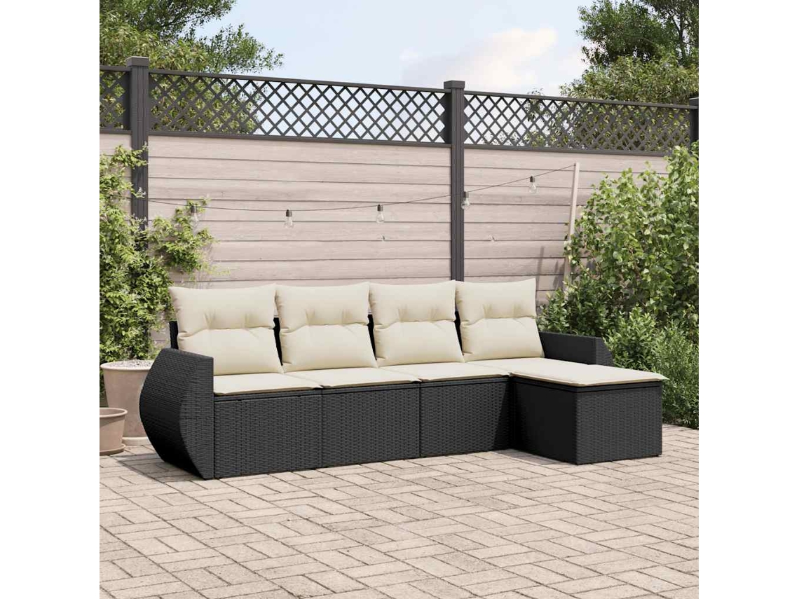 Vidaxl 5 Pcs Conjunto Sofás De Jardim Com Almofadões Vime Pe Preto