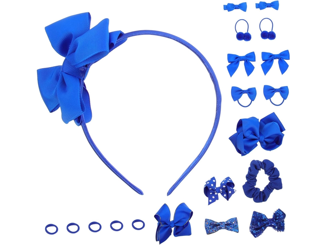 Conjunto De 20 Peças De Acessórios De Cabelo Para Meninas, Incluindo Laços Azuis, Presilhas E Tiaras Elásticas.