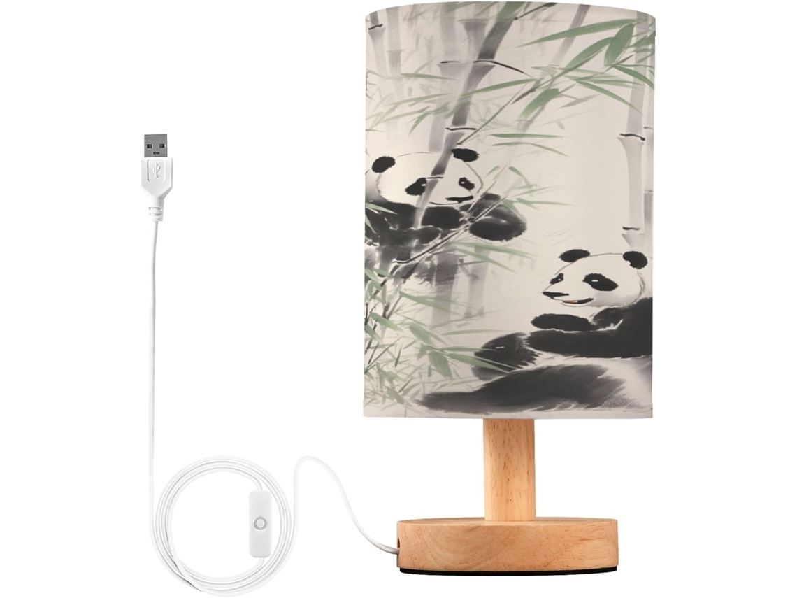 Abajur De Cabeceira Com Pintura Panda Em Tinta, Para Quarto, Luminária De Cabeceira Led, Luminária De Leitura Com Cúpula