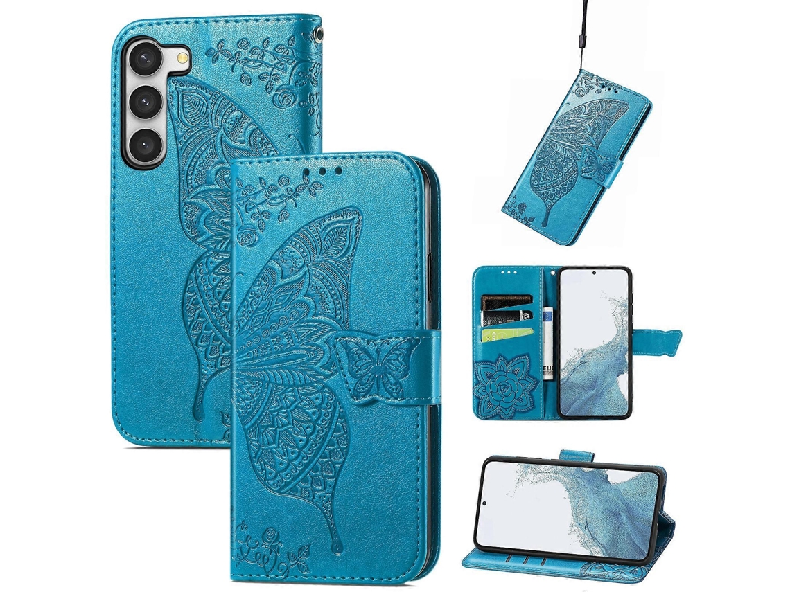 Capa De Celular Em Couro Com Estampa De Borboleta E Flor Para Samsung Galaxy S23 Ultra 5g