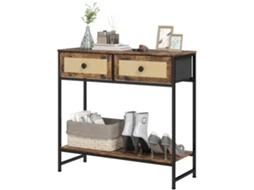 Console com 2 Gavetas de Rattan, 80x30x75 Cm, Marrom Rústico