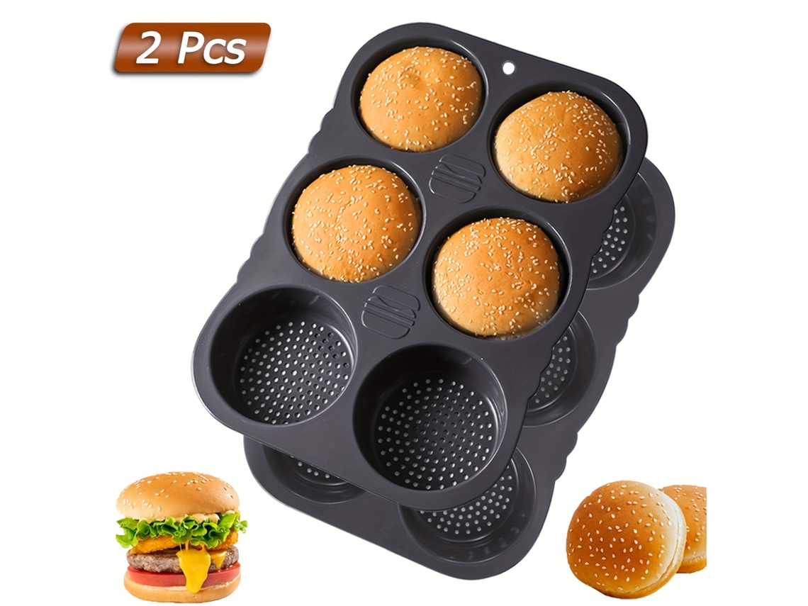 Conjunto De 2 Formas Para Pão E Bolos, Em Silicone, 6 Cavidades, Estrutura Perfurada, Para Forno, Confeitaria E Preparo Doméstico