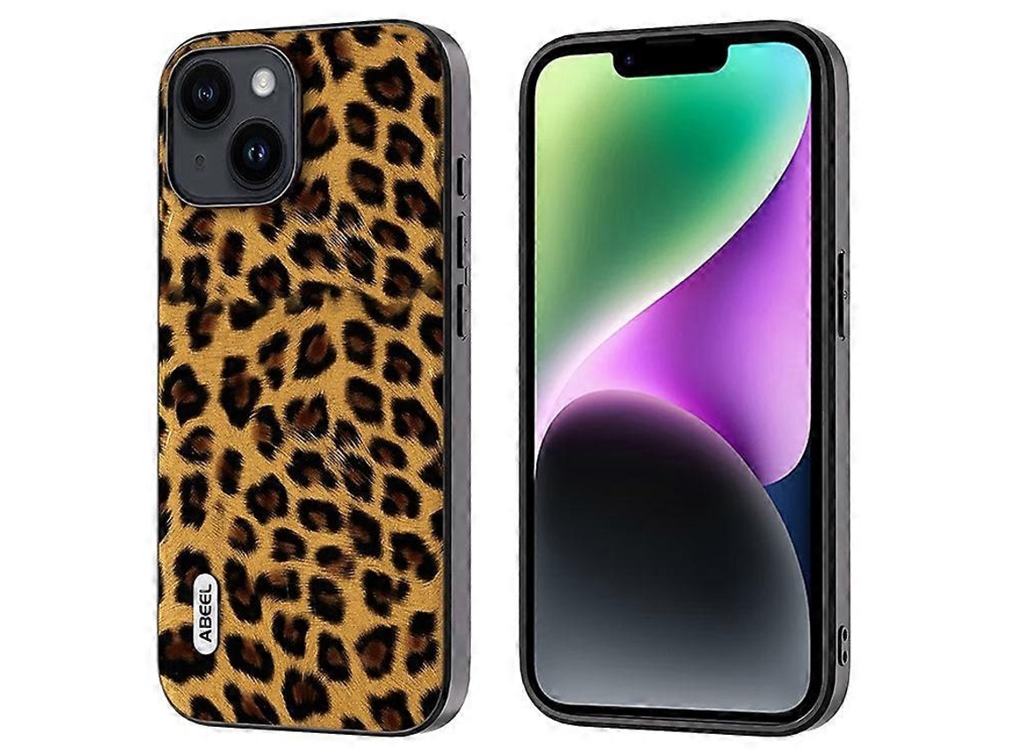 Capa Protetora De Couro Sintético Abeel Compatível Com Iphone 14, Tpu Pc, Textura De Leopardo, Anti-riscos