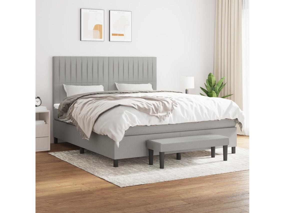 Vidaxl Cama Com Molas/colchão 160x200 Cm Tecido Cinzento-claro