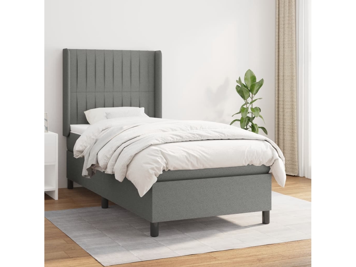 Cama Com Molas/colchão 80x200 Cm Tecido Cinzento-escuro