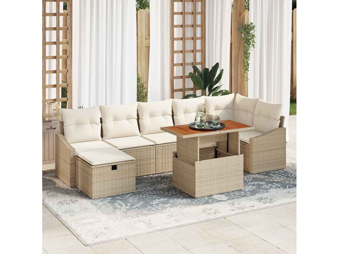 Vidaxl Conjunto De Sofá De Jardim 8 Unid. Bege Vime Pe