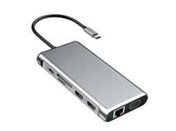 Hub Usb C 12 Em 1 Com Dual Hdmi 4k, Vga, Usb 3.0, Usb 2.0, Pd, Micro Sd, Áudio 3.5 Mm E Porta Rj45