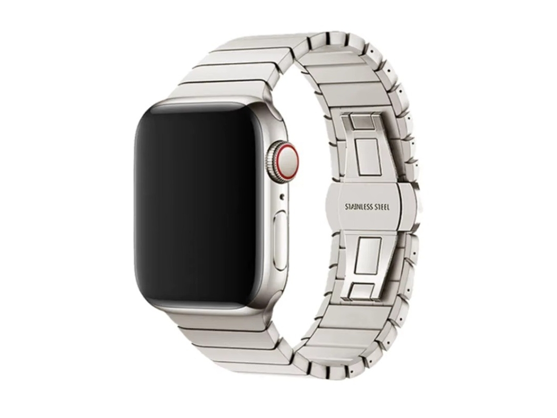 Pulseira em aço inoxidável com data em formato de borboleta, compatível com Apple Watch S10, SE, S11 Ultra, Starlight, 38, 40, 41 e 42 mm.