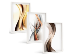 Conjunto De Pinturas Ondas Amarelas, Cinzas E Marrons Espelharte (3 Peças 40x60 Cm)