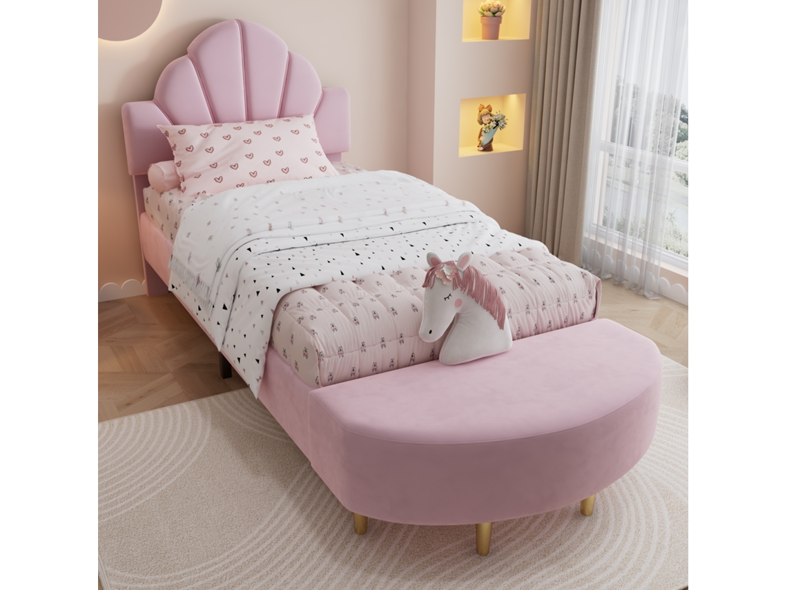 Cama Estofada Veludo Rosa 90x200 Cabeceira Banco Combinando Resistente