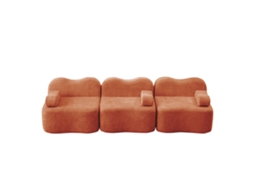 Sofá Modular De 3 Lugares Em Espuma Densa 32d, Design Ondulado, Assento Profundo, Almofadas De Braço Móveis, Ideal Para Sala De Estar Laranja