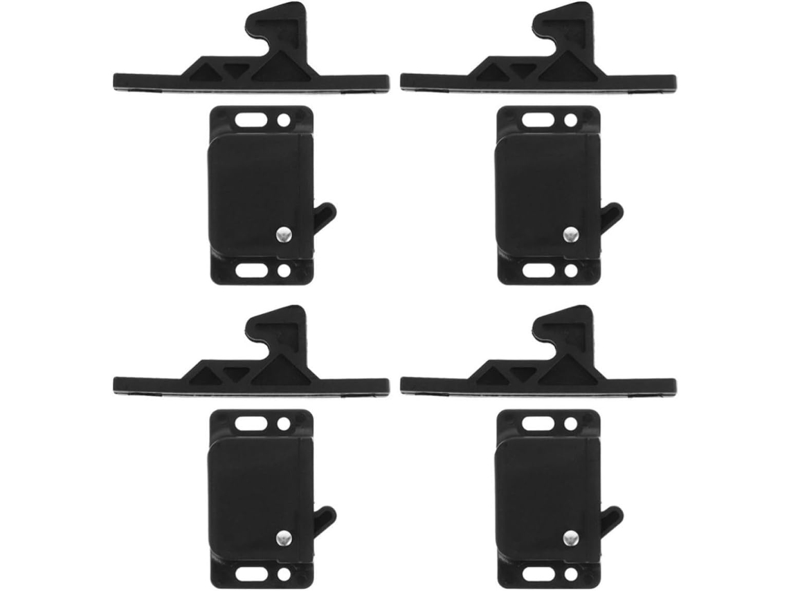 Fecho De Segurança Para Armários Com Mecanismo Abertura Por Tração, Em Abs Preto, Conjunto Com 4 Unidades, Design De