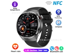 Smartwatch GT4 Pro com pulseira redonda de tecido, chamadas Bluetooth, à prova d'água, controle de voz para esportes, versão em inglês e estrutura de bambu YUNZII