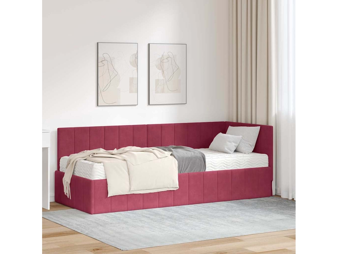 Vidaxl Estrutura De Cama De Canto Com Colchão 2 Unid. Verde Veludo