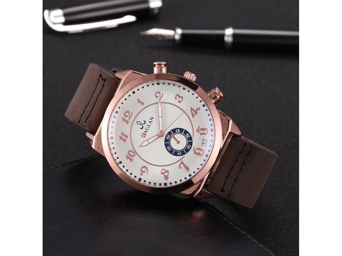 Relógio masculino de quartzo com pulseira de couro PU, mostrador duplo, estilo moderno (marrom escuro)