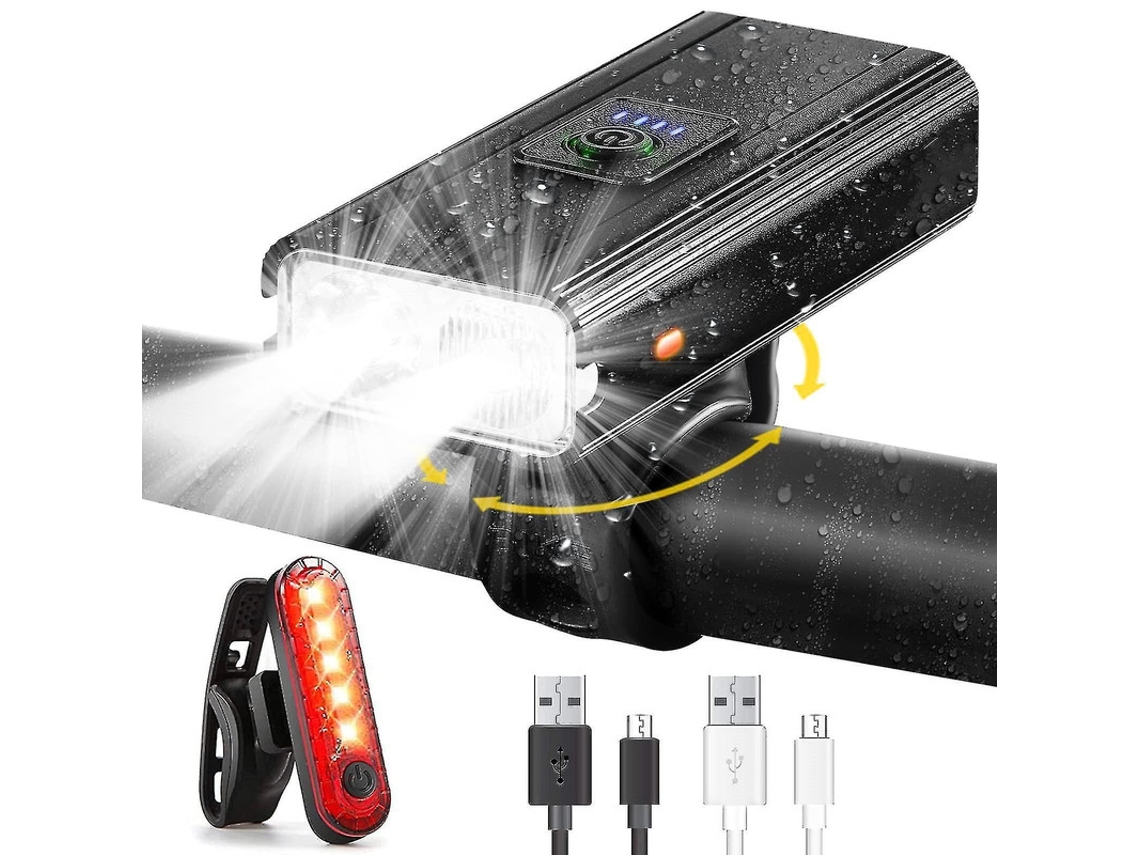 Conjunto De Luz De Bicicleta, Luz De Bicicleta Led Recarregável Dianteira E Traseira, Farol À Prova Dágua Para Todas As Bicicletas Yizhood (preto)
