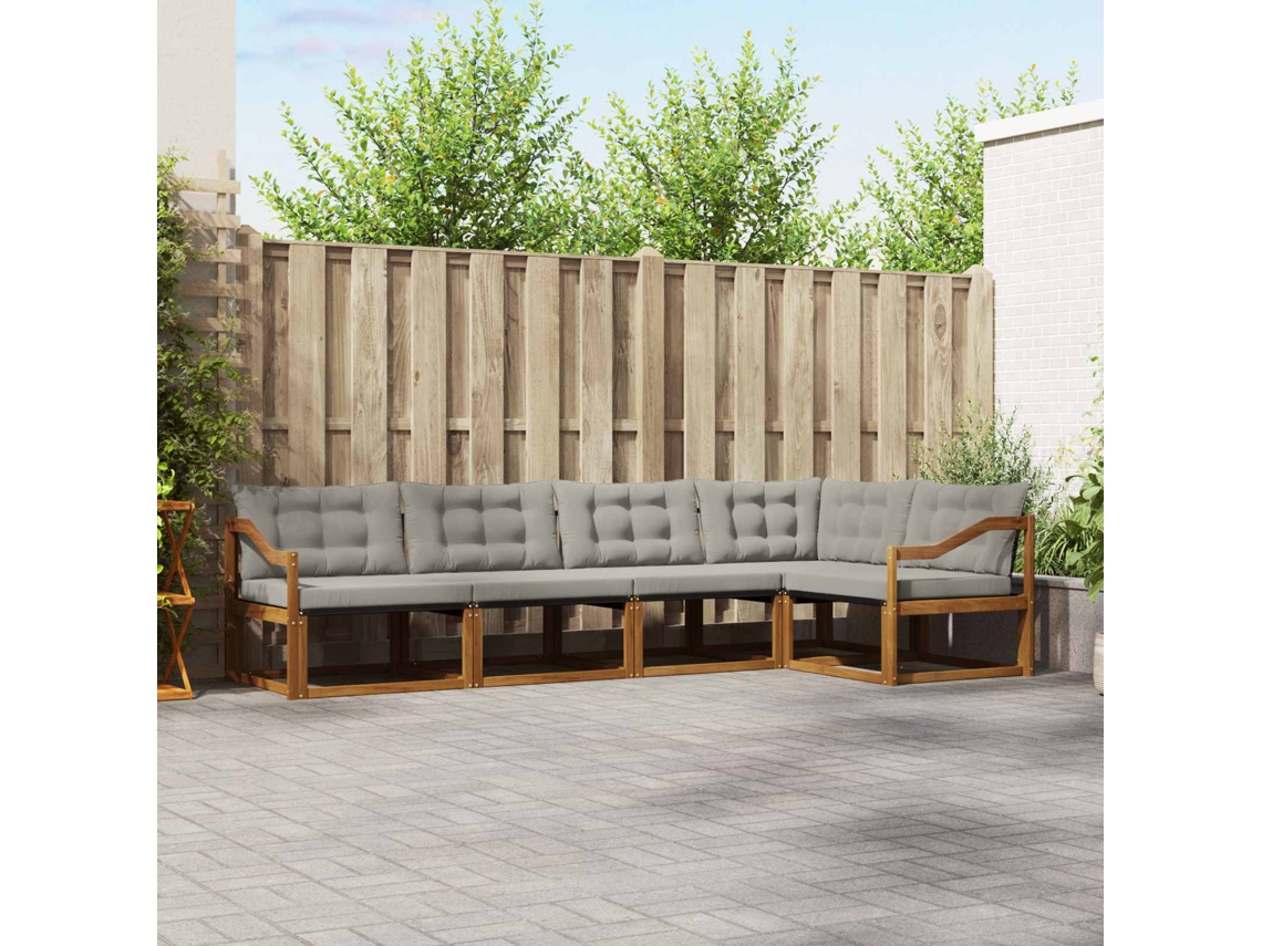 Vidaxl Conjunto De Sofás Para Exterior 5 Pcs Cinza Natural E Claro