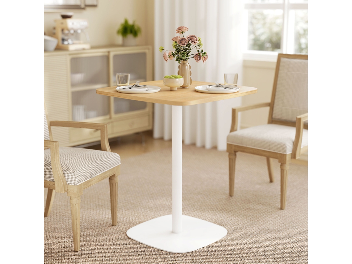 Mesa De Refeição Pequena Mesa De Cozinha Quadrada Para 2 Pessoas Base Quadrada Em Aço 60x60x75 Cm Madeira E Branco