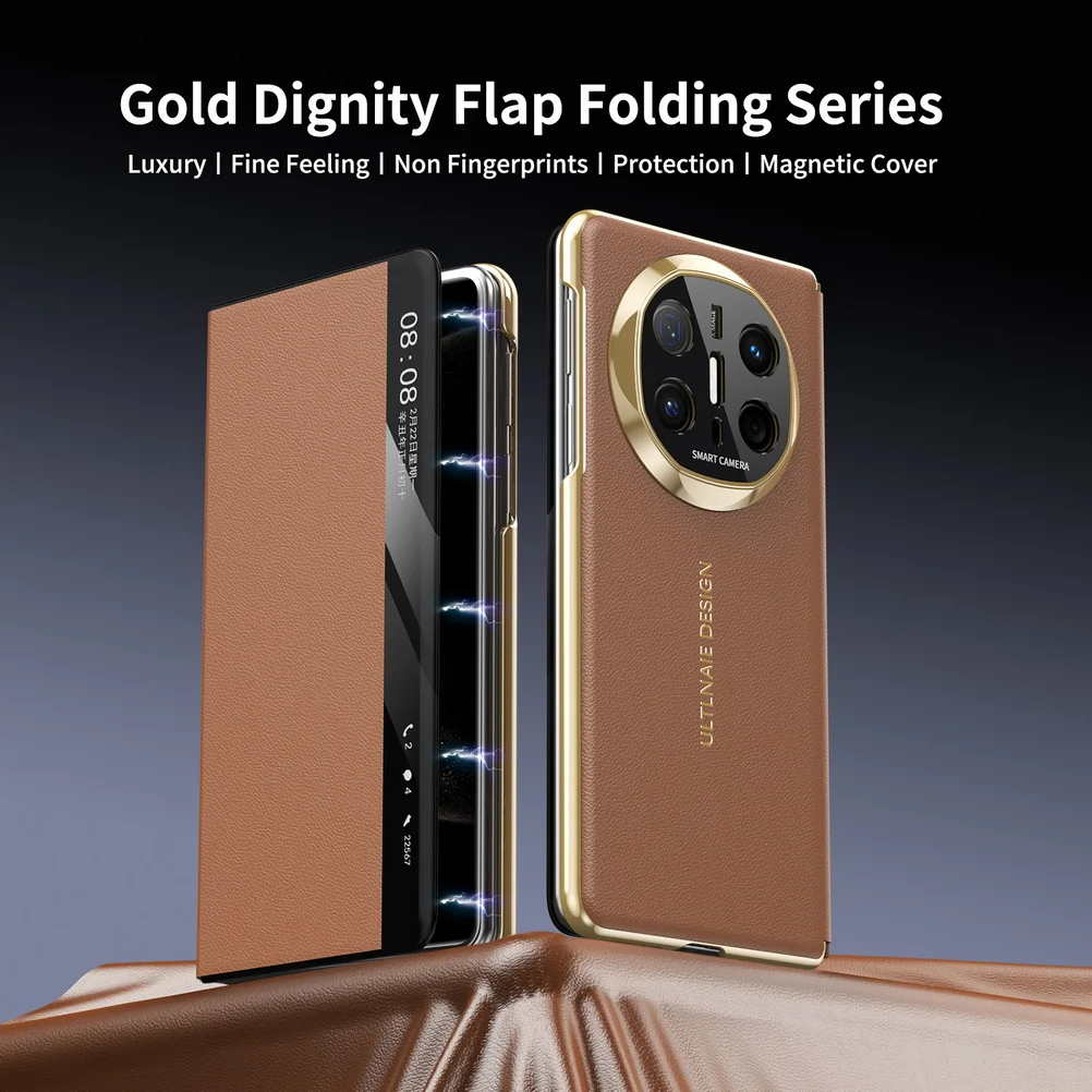 Capa De Couro Retrô Para Celular (marrom, Huawei Mate X5), Resistente A Impactos, Com Protetor De Lente Magnético Integrado.