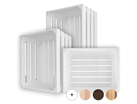 Conjunto de decoração criativa de 3 caixas de madeira branca | 50 x 40 x 30 cm | Caixa de armazenamento de madeira | Caixa de madeira vintage | Caixa