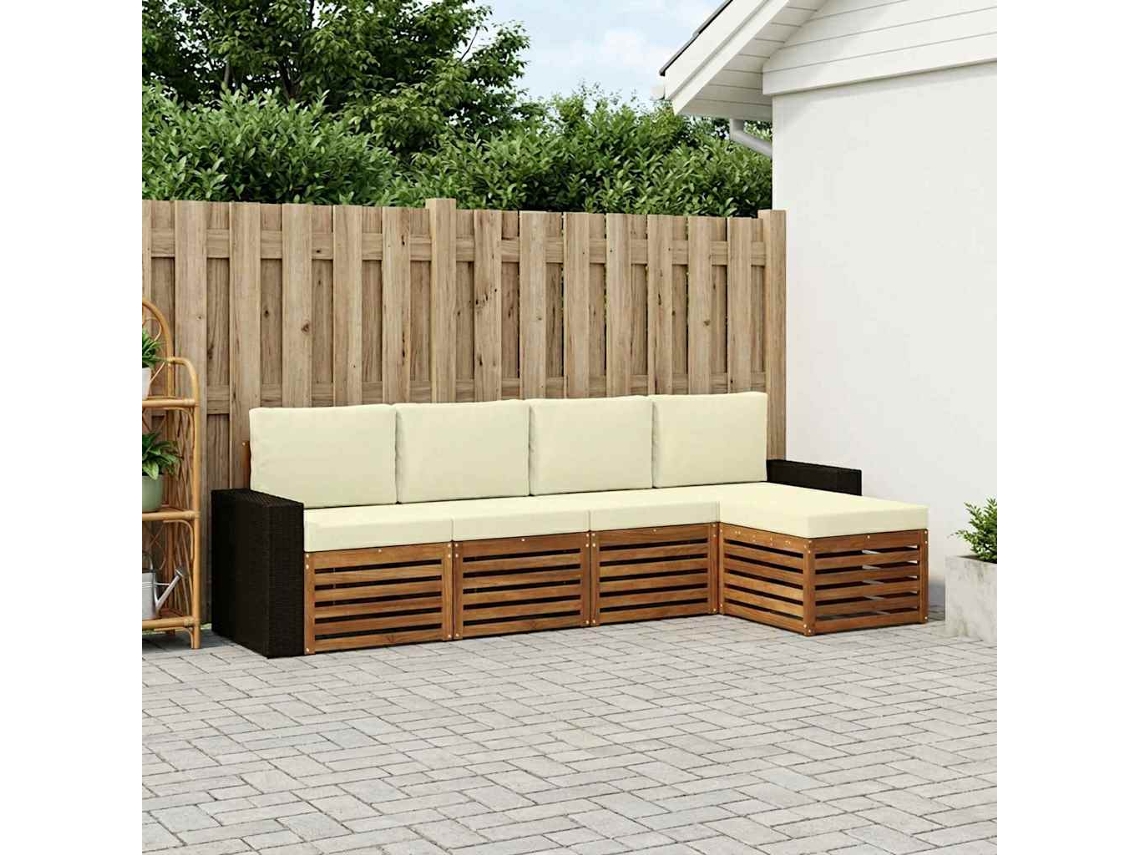 Vidaxl Conjunto De Sofás Para Exterior 5 Pcs Natural E Creme