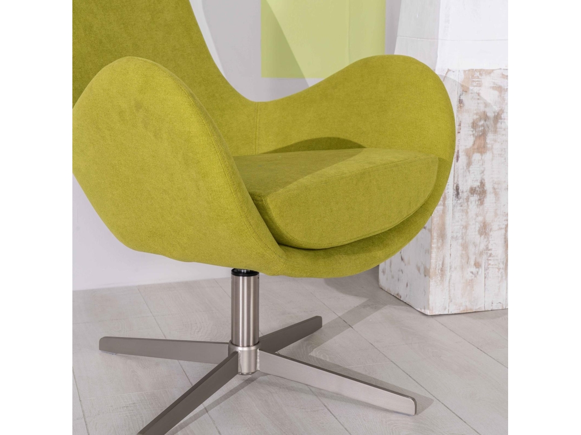 Poltrona Giratória Olga Em Tecido Verde Com Base Em Metal Cromado - Design Moderno E Sinuoso Para Decoração De Interiores, 72x64x85 Cm