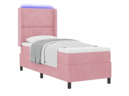 Cama De Solteiro | Camas Para Quarto | Cama Box Com Colchão Com Led Rosa 80 X 200 Cm Veludo