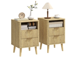 Conjunto de 2 mesas de cabeceira com 2 gavetas e compartimento aberto carvalho 40 X 40 X 61 Cm S/MARCA