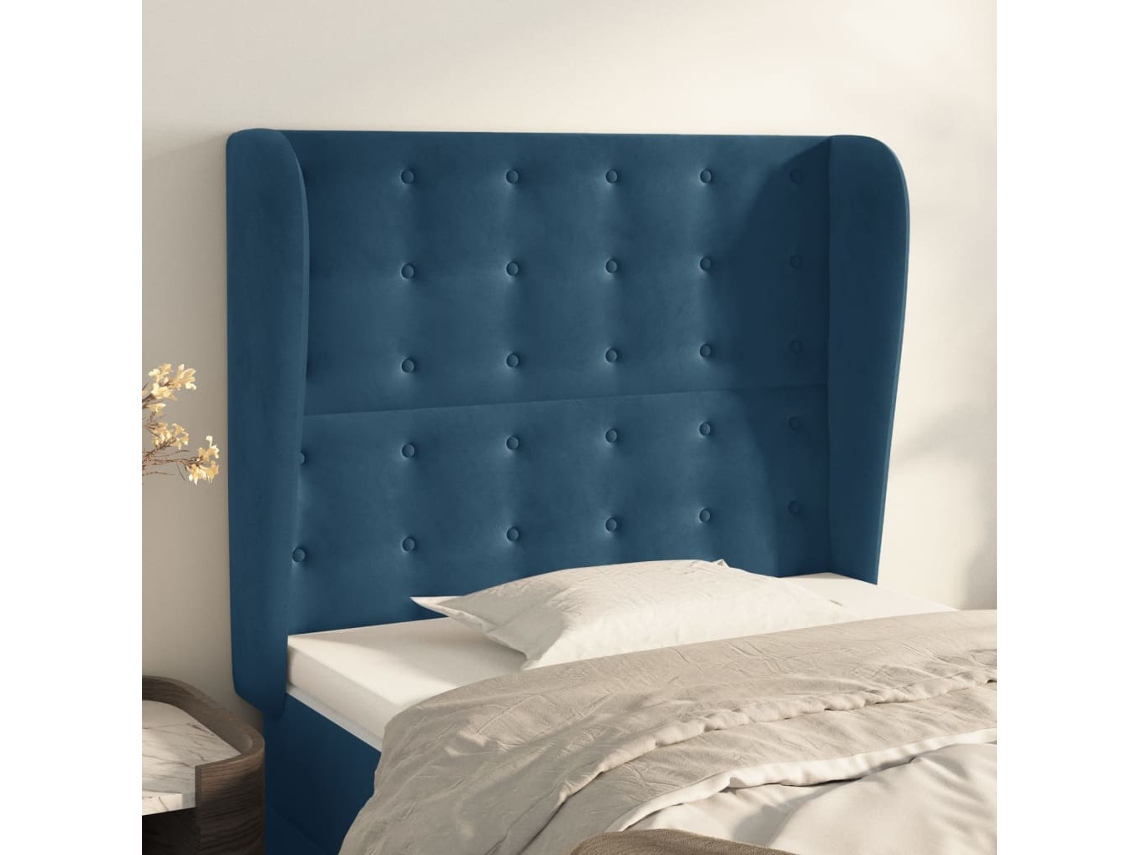 Cabeceira Camapainel De Cabeceira C/ Abas Veludo 83x23x118/128 Cm Azul Escuro Lovely Home