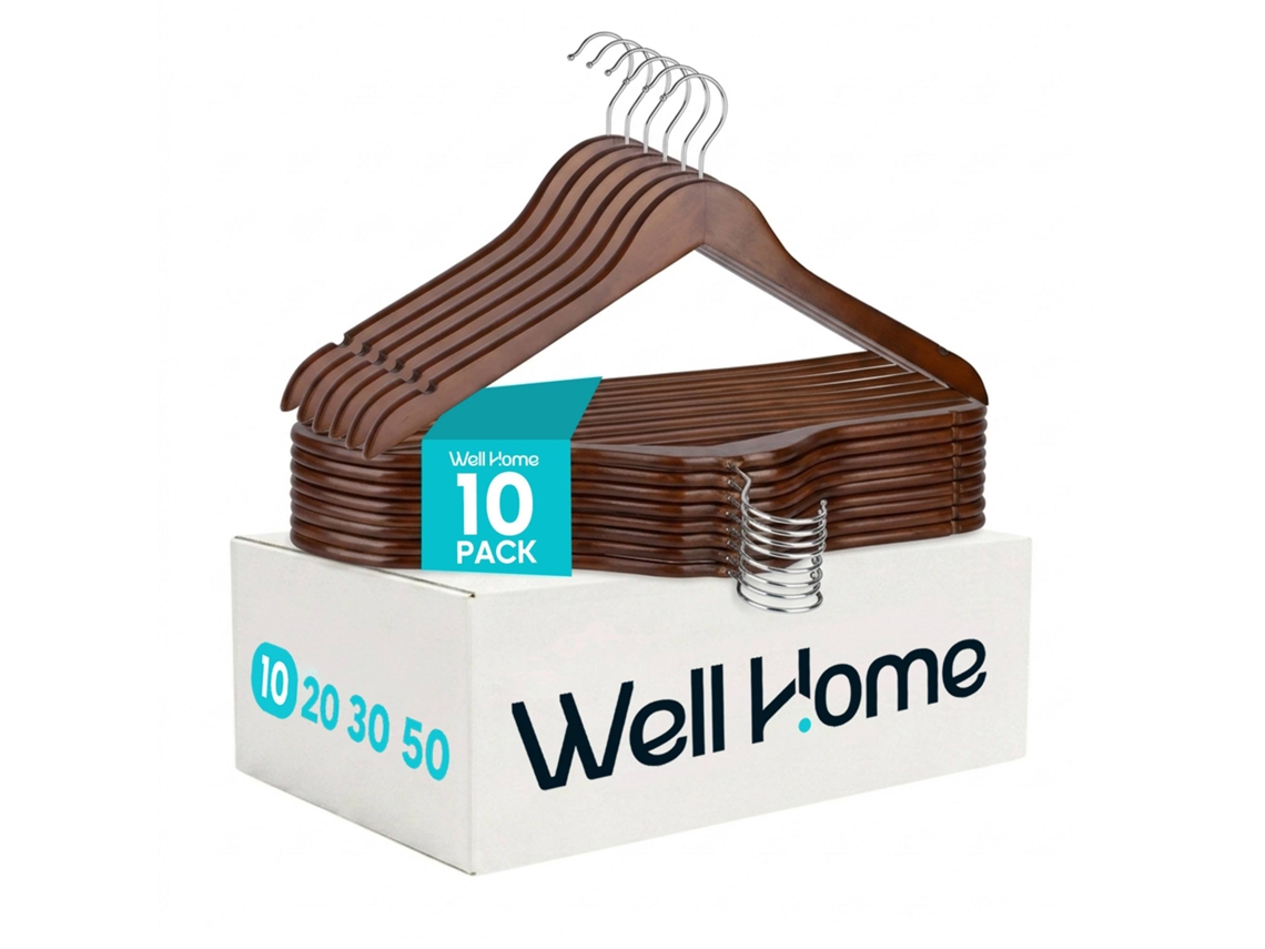 Conjunto 10 Cabides De Madeira Resistentes Da Wellhome
