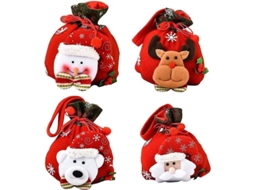 Saco de Natal com Cordão 4pcs Design 3D Reutilizável