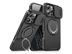 Adequado Para Iphone12 Capa De Telemóvel, Com Suporte Rotativo E Tampa Da Câmera Preto