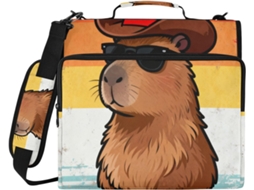 Organizador De Fichário 3 Argolas Capybaras Retro Western Cowboy Com Alça, Grande Capacidade, Bolsa De Armazenamento
