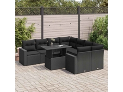 Vidaxl 9 Pcs Conjunto De Sofás P/ Jardim C/ Almofadões Vime Pe Preto