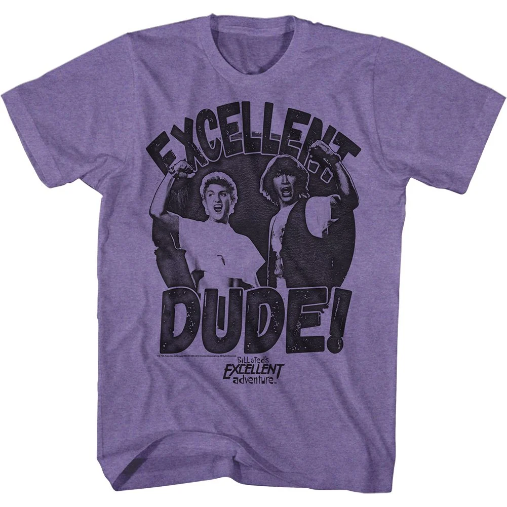 Rockinstone Bill And Ted Excellent Dude Heather Purple Adult T-shirt Size:l