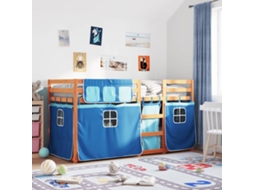Vidaxl Beliche Com Cortinas 90x200 Cm Madeira De Pinho Maciça Azul