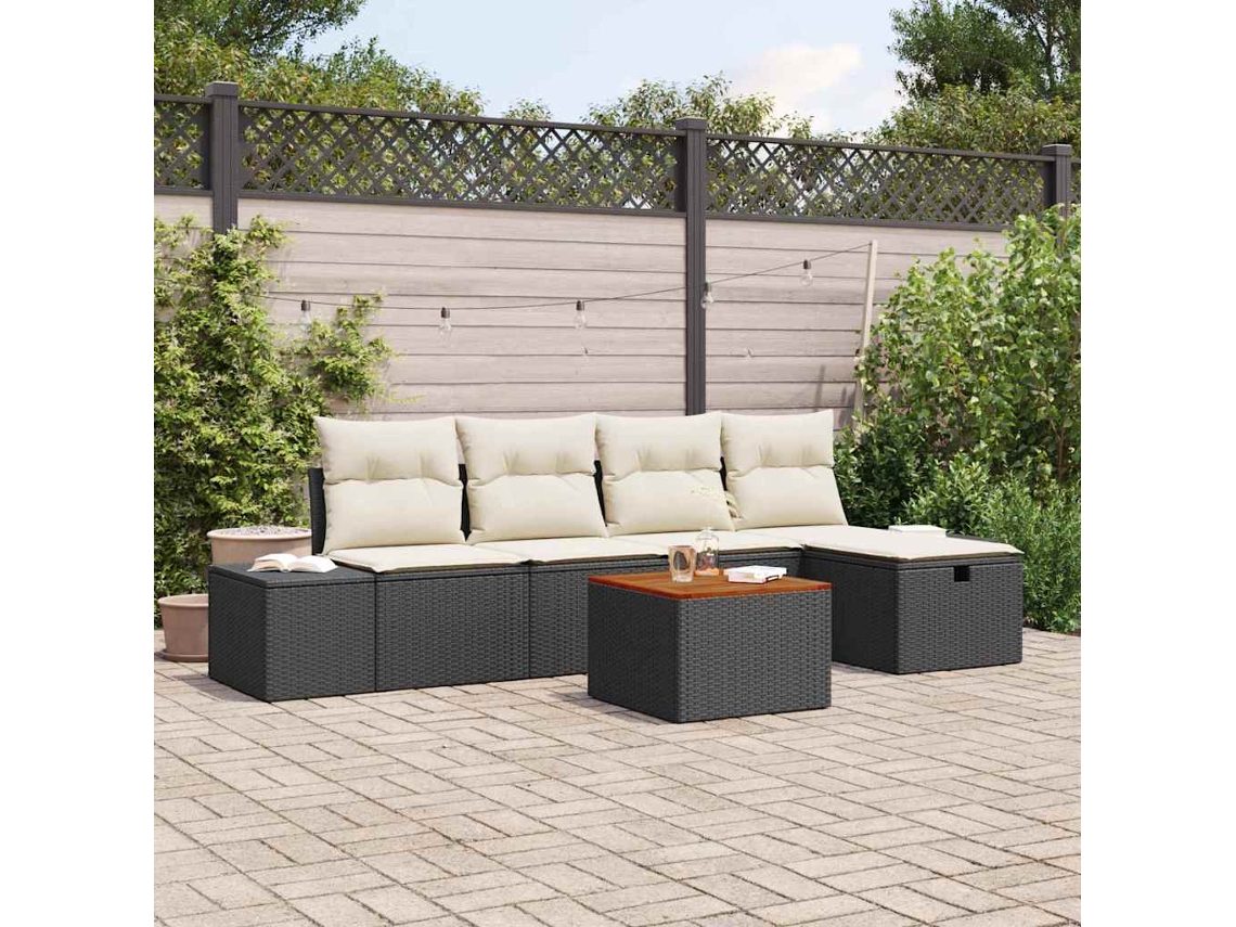 Vidaxl Conjunto De Sofá De Jardim 6 Unid. Preto Rattan Sintético
