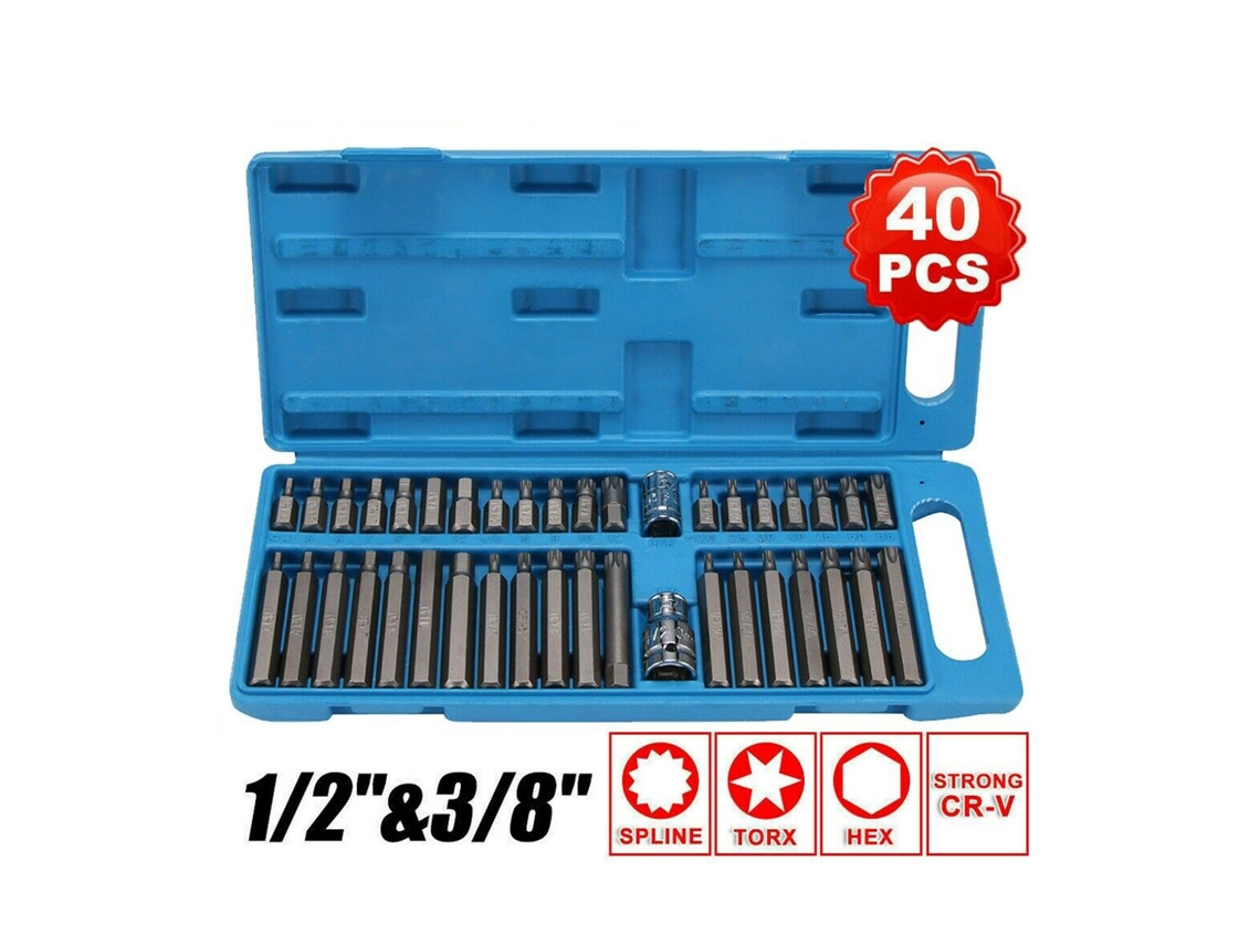 Conjunto De 40 Brocas Torx Hex Spline Com Chave Allen Longa/curta E Caixa De Armazenamento 3/8 1/2"