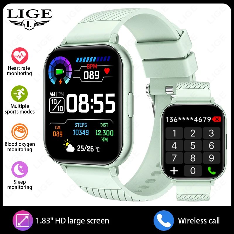 Smartwatch, Chamadas Sem Fio, Tela de 1,83 Polegadas, Unissex. MDUG (verde)
