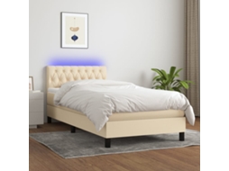 Vidaxl Cama Box Spring C/ Colchão E Led 90x190 Cm Tecido Cor Creme