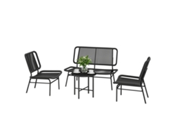 Conjunto de Jardim Vimtan com 4 peças, sofá 2 lugares, 2 cadeiras, mesa de centro com tampo de metal | S/MARCA