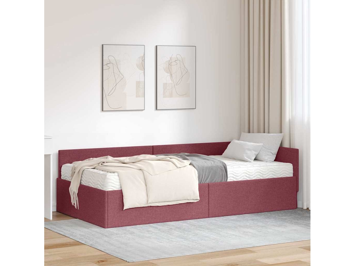 Vidaxl Estrutura de Cama de Canto com Colchão 2 Pcs Cinzeto Tecido