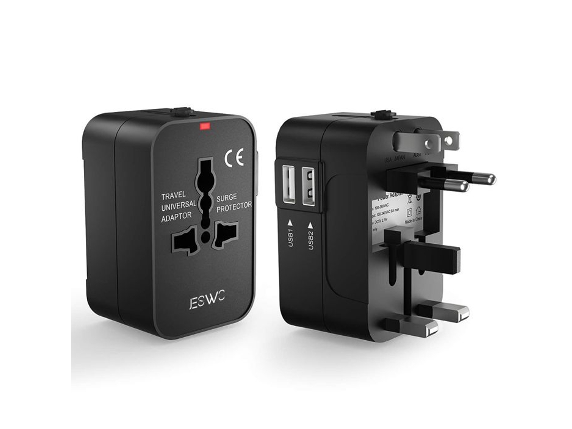 Adaptador De Viagem, Jeswo, Universal, 2 Portas Usb, À Prova De Fogo, 200 Países