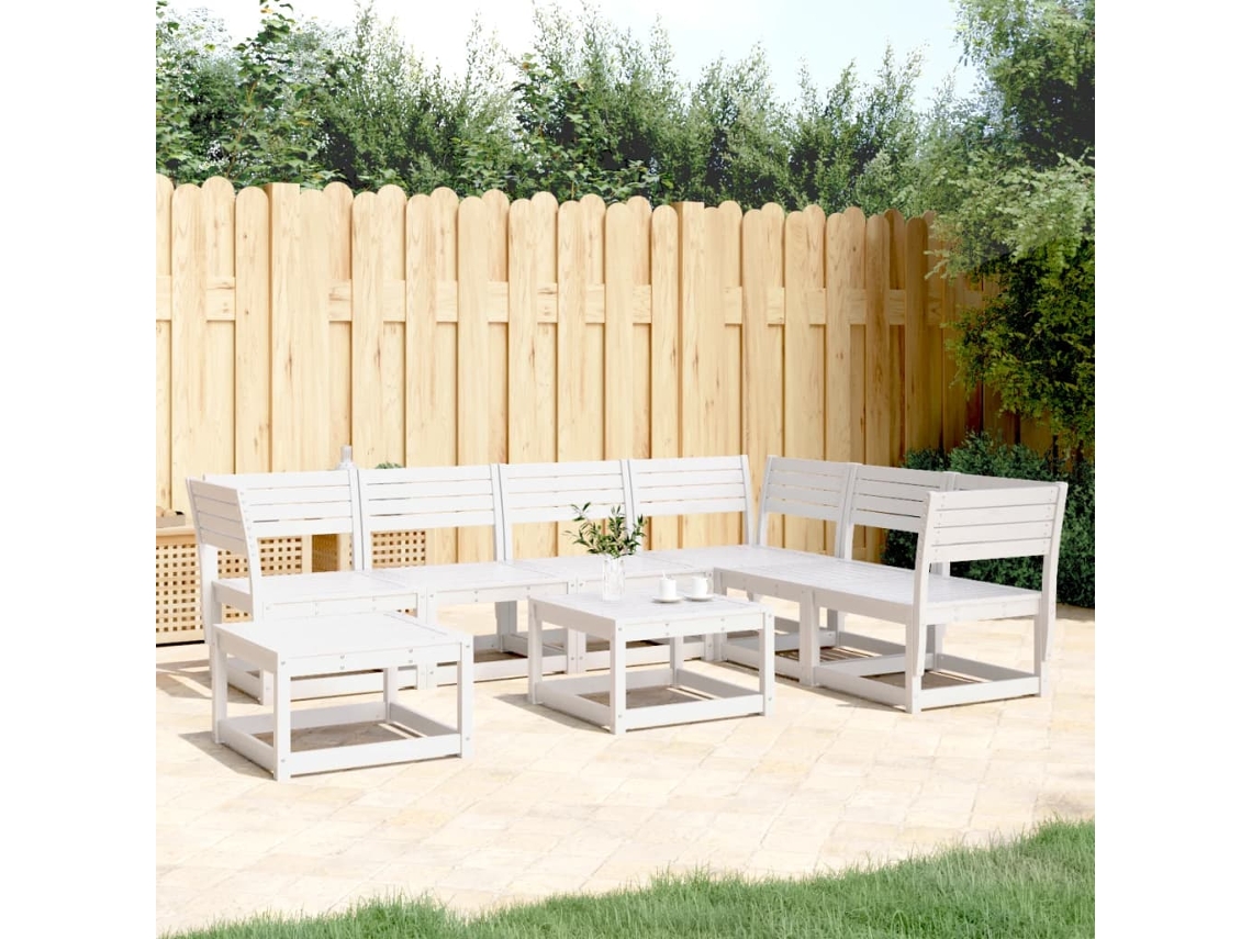Conjunto Lounge Jardim Pinho Maciço Branco 7 Pcs Dkd Home Decor