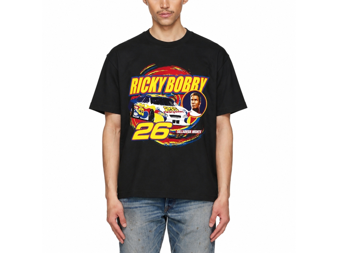Rockinstone Talladega Nights Movie Ricky Bobby Swirl Black Adult T-shirt Size:s