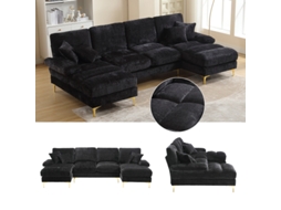(Código antigo: W1880s00025) Sofá modular moderno grande em chenille, formato em U, com dois assentos reclináveis, ideal para sala de estar, quarto e escritório.