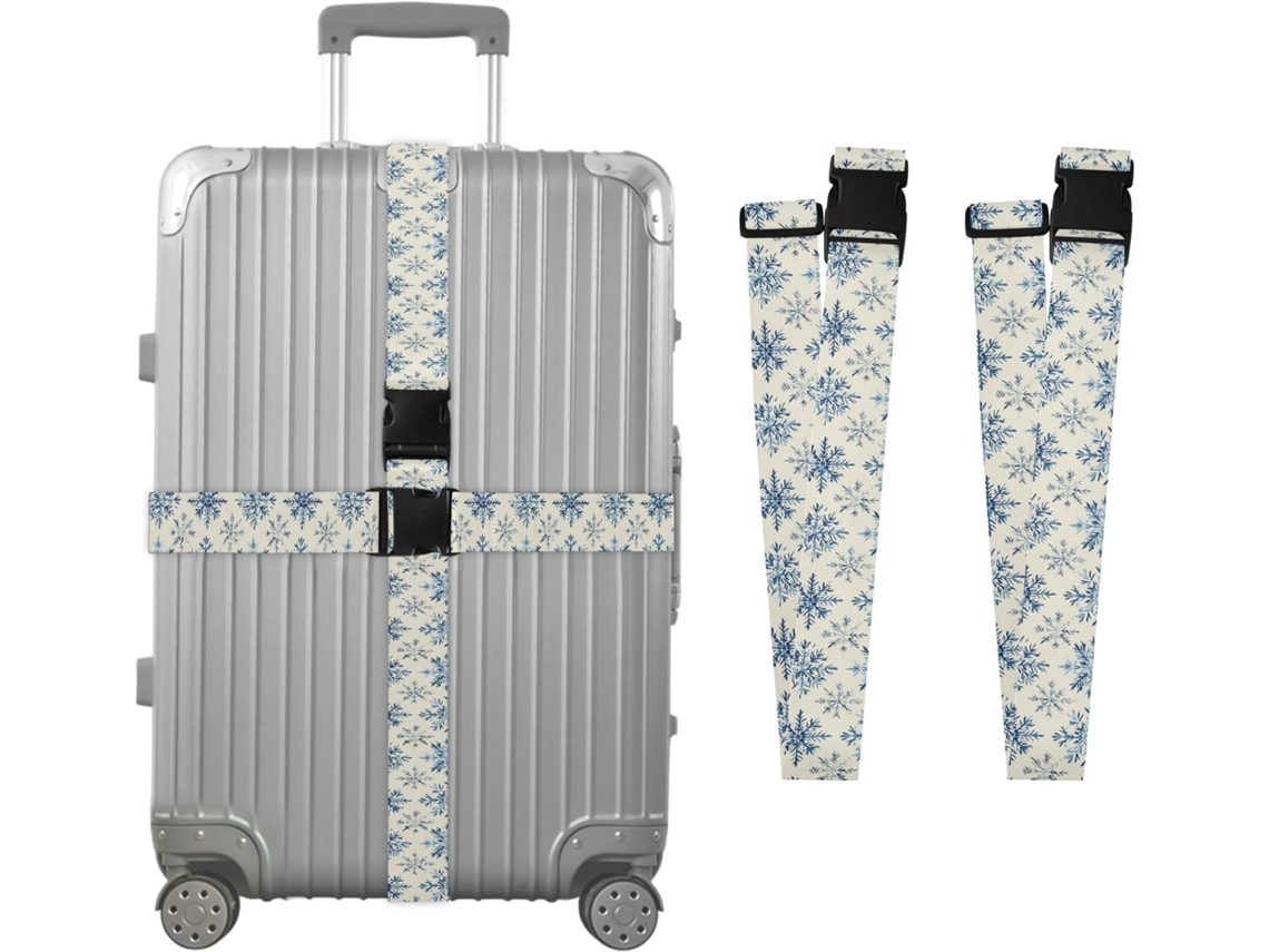 Conjunto De 2 Cintas Bagagem Com Estampa Flocos Neve Azuis, Ideais Para Malas De Viagem Cintas Ajustáveis E Resistentes