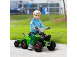 Quad Recarregável Infantil, 2,5 Km/h, Reboque, Autonomia 50 Min, Crianças 1,5-3 Anos, Verde